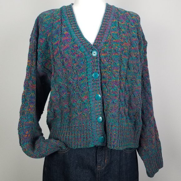 Vintage Sweaters 9s Vintage Cable Knit Cardigan Sweater By Studio